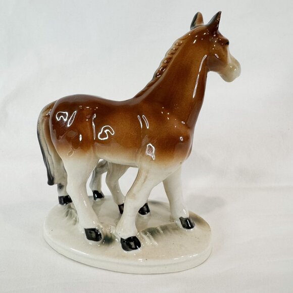 Vintage Porcelain Horse Figurine With Foal Statue Hand Painted Glazed Realistic - Picture 6 of 9